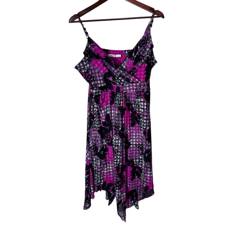 Ricki's Floral Print Checkered Spaghetti Strap Handkerchief Hem Size XL